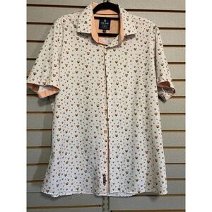 TOM BAINE Men Slim Fit Short Sleeve Button Up Shirt Rainbow Heart Print XL Pride